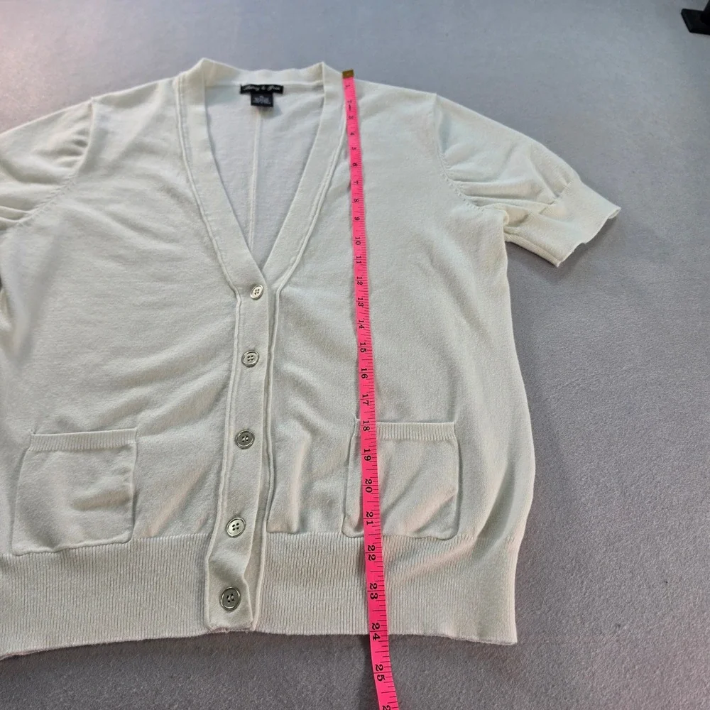 Audrey & Grace Womens XL Short Sleeve Cardigan Sweater White Casual Button Front